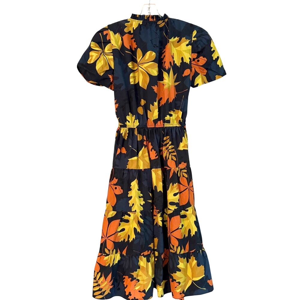 Maude Vivante Haley Midi Dress M Fall Leaves Belted Cotton Poplin Pockets - Picture 7 of 7
